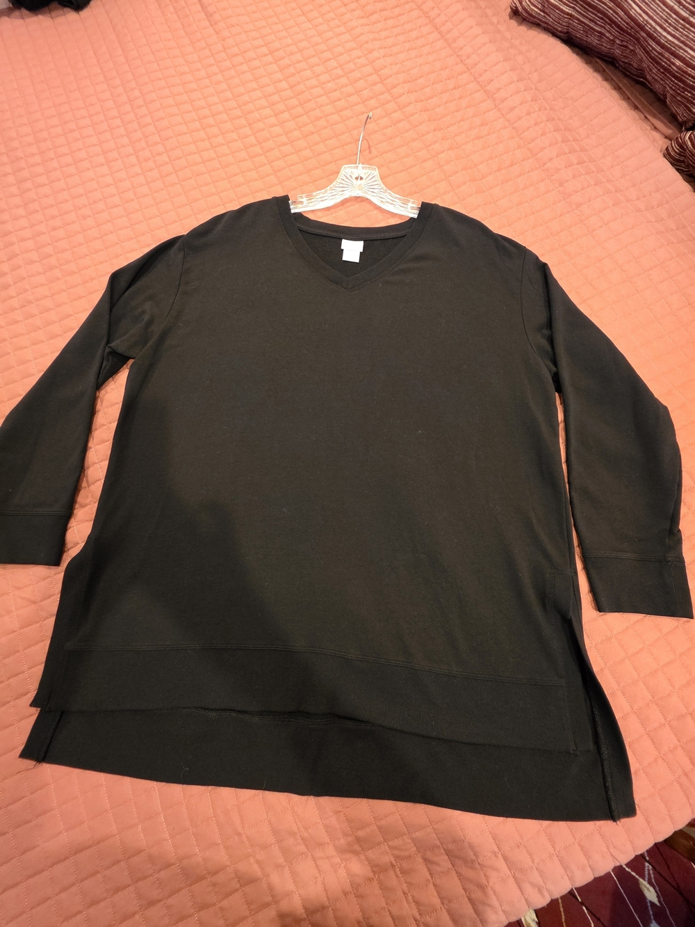 Chico's Black V-Neck Layered-Hem Tunic Top